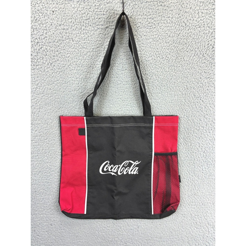 Coca-Cola Logo Tote Bag Womens OS Black Red Mesh Pocket Travel Graphic Casual